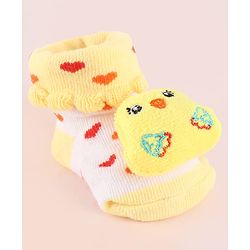 Cute Walk by Babyhug Fabric Socks Shoes With Hearts & Large Chick Applique - Yellow