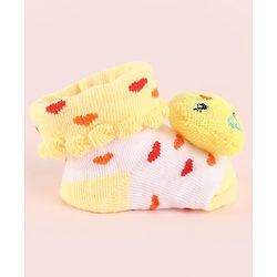 Cute Walk by Babyhug Fabric Socks Shoes With Hearts & Large Chick Applique - Yellow
