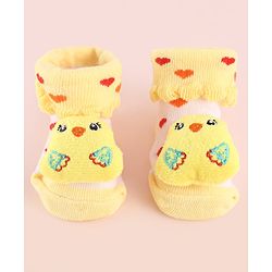 Cute Walk by Babyhug Fabric Socks Shoes With Hearts & Large Chick Applique - Yellow