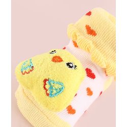 Cute Walk by Babyhug Fabric Socks Shoes With Hearts & Large Chick Applique - Yellow
