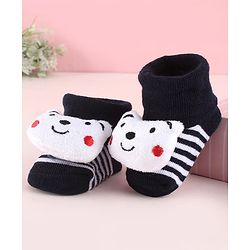 Cute Walk by Babyhug Fabric Socks Shoes With Strips & Large Animal Applique - White