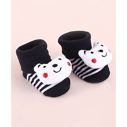 Cute Walk by Babyhug Fabric Socks Shoes With Strips & Large Animal Applique - White