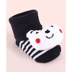 Cute Walk by Babyhug Fabric Socks Shoes With Strips & Large Animal Applique - White