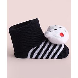 Cute Walk by Babyhug Fabric Socks Shoes With Strips & Large Animal Applique - White