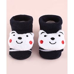 Cute Walk by Babyhug Fabric Socks Shoes With Strips & Large Animal Applique - White