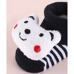 Cute Walk by Babyhug Fabric Socks Shoes With Strips & Large Animal Applique - White