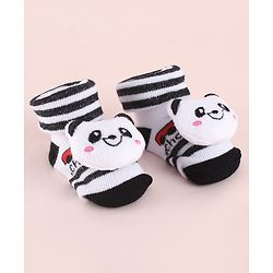 Cute Walk by Babyhug Fabric  Socks Shoes With Strips Vehicle & Large Panda Applique - White & Black