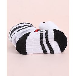 Cute Walk by Babyhug Fabric  Socks Shoes With Strips Vehicle & Large Panda Applique - White & Black