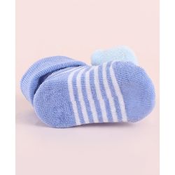 Cute Walk by Babyhug Fabric Socks Shoes With Strips & Large Bear Applique - Blue