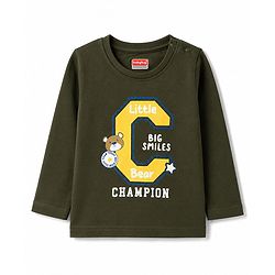 Babyhug 100% Cotton Knit Full sleeves T-Shirts & Pyjama Night Suit With Champion & Star Print - Dark Green