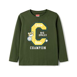 Babyhug 100% Cotton Knit Full Sleeves T-Shirt & Pajama Night Suit with Bear Face & Star Print - Dark Green