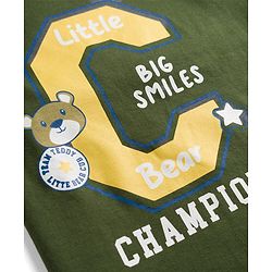 Babyhug 100% Cotton Knit Full Sleeves T-Shirt & Pajama Night Suit with Bear Face & Star Print - Dark Green