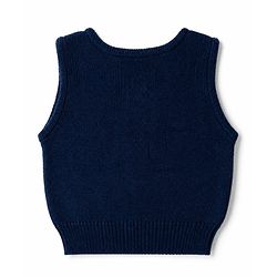 Babyhug Knit Sleeveless Front Open Sweaters - Navy Blue