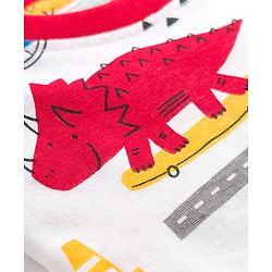 Babyhug 100% Cotton Knit Full Sleeves T-Shirt & Pyjama Night Suit With Dino Print - White