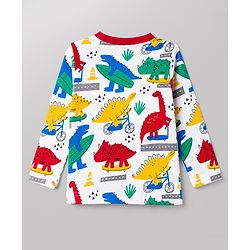 Babyhug 100% Cotton Knit Full Sleeves T-Shirt & Pyjama Night Suit With Dino Print - White