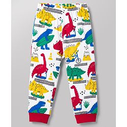 Babyhug 100% Cotton Knit Full Sleeves T-Shirt & Pyjama Night Suit With Dino Print - White