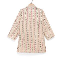 Babyhug Georgett Woven Full Sleeves Striped Sequinned Kurta & Dhoti Set - Beige