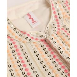 Babyhug Georgett Woven Full Sleeves Striped Sequinned Kurta & Dhoti Set - Beige