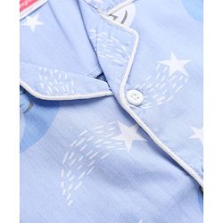 Babyhug Disney 100% Cotton Poplin Woven Shirt & Pyjama Night Suit with Bear Print in Blue