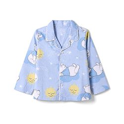 Babyhug Disney 100% Cotton Poplin Woven Shirt & Pyjama Night Suit with Bear Print in Blue