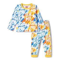 Babyhug 100% Cotton Knit Full Sleeves T-Shirt & Pyjama Co-Ord Night Suit With Text Print - Multicolor