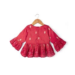 Babyhug Premium 100% Cotton Woven 3/4th Bell Sleeves Lehenga Choli and Dupatta Set With Floral Foil Print in Red