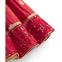 Babyhug Premium 100% Cotton Woven 3/4th Bell Sleeves Lehenga Choli and Dupatta Set With Floral Foil Print in Red