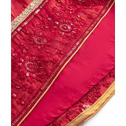 Babyhug Premium 100% Cotton Woven 3/4th Bell Sleeves Lehenga Choli and Dupatta Set With Floral Foil Print in Red