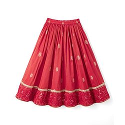 Babyhug Premium 100% Cotton Woven 3/4th Bell Sleeves Lehenga Choli and Dupatta Set With Floral Foil Print in Red
