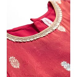 Babyhug Premium 100% Cotton Woven 3/4th Bell Sleeves Lehenga Choli and Dupatta Set With Floral Foil Print in Red