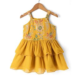 Babyhug Georgette Woven Sleeveless Kurta & Salwar Set With Dupatta - Mustard
