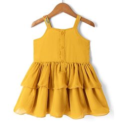 Babyhug Georgette Woven Sleeveless Kurta & Salwar Set With Dupatta - Mustard