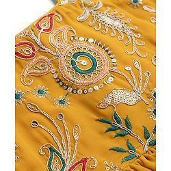 Babyhug Georgette Woven Sleeveless Kurta & Salwar Set With Dupatta - Mustard
