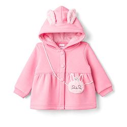 Babyhug Knit Full Sleeves Sweat Jacket with Hood & Bunny Applique - Pink
