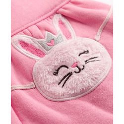 Babyhug Knit Full Sleeves Sweat Jacket with Hood & Bunny Applique - Pink