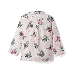Babyhug Disney Poplin Woven Full Sleeves Co-Ords Shirt & Pyjama Night Suit with Striped & Stitch Graphic - Offwhite