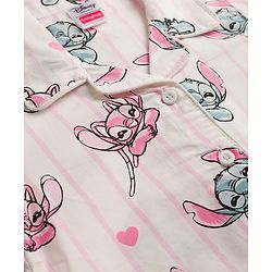 Babyhug Disney Poplin Woven Full Sleeves Co-Ords Shirt & Pyjama Night Suit with Striped & Stitch Graphic - Offwhite