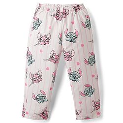 Babyhug Disney Poplin Woven Full Sleeves Co-Ords Shirt & Pyjama Night Suit with Striped & Stitch Graphic - Offwhite