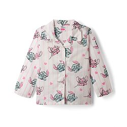 Babyhug Disney Poplin Woven Full Sleeves Co-Ords Shirt & Pyjama Night Suit with Striped & Stitch Graphic - Offwhite