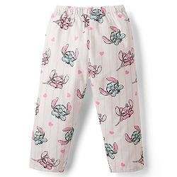 Babyhug Disney Poplin Woven Full Sleeves Co-Ords Shirt & Pyjama Night Suit with Striped & Stitch Graphic - Offwhite
