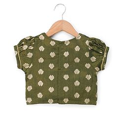 Babyhug Woven Half Sleeves Brocade Floral Zari Embroidered Lehenga Choli and Dupatta Set with Sequin Detailing - Green