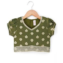 Babyhug Woven Half Sleeves Brocade Floral Zari Embroidered Lehenga Choli and Dupatta Set with Sequin Detailing - Green