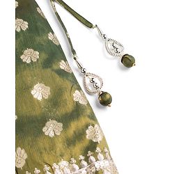 Babyhug Woven Half Sleeves Brocade Floral Zari Embroidered Lehenga Choli and Dupatta Set with Sequin Detailing - Green