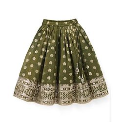 Babyhug Woven Half Sleeves Brocade Floral Zari Embroidered Lehenga Choli and Dupatta Set with Sequin Detailing - Green