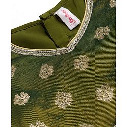 Babyhug Woven Half Sleeves Brocade Floral Zari Embroidered Lehenga Choli and Dupatta Set with Sequin Detailing - Green