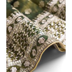 Babyhug Woven Half Sleeves Brocade Floral Zari Embroidered Lehenga Choli and Dupatta Set with Sequin Detailing - Green