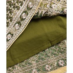 Babyhug Woven Half Sleeves Brocade Floral Zari Embroidered Lehenga Choli and Dupatta Set with Sequin Detailing - Green