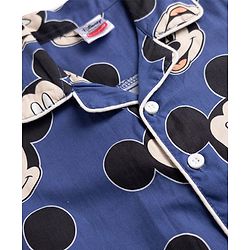 Babyhug Disney 100% Cotton Poplin Woven Full Sleeves Co-ord Shirt & Pajama Night Suit with Mickey Mouse Graphic Print - Navy Blue