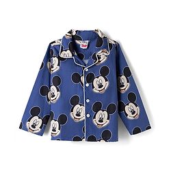 Babyhug Disney 100% Cotton Poplin Woven Full Sleeves Co-ord Shirt & Pajama Night Suit with Mickey Mouse Graphic Print - Navy Blue