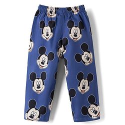 Babyhug Disney 100% Cotton Poplin Woven Full Sleeves Co-ord Shirt & Pajama Night Suit with Mickey Mouse Graphic Print - Navy Blue